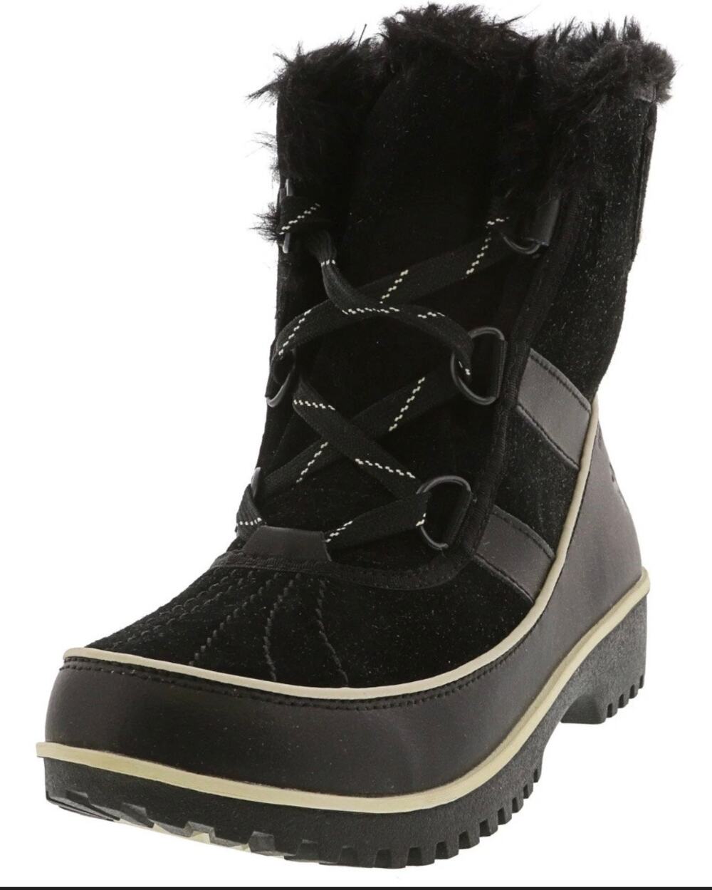 SOREL Tivoli Womens Sz 11 Black Leather Fur Waterproof Boots Rain Mud